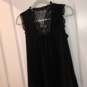 Black Express blouse with lace & ruffle detail